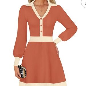 Elegant Rust and Cream Women's Dress